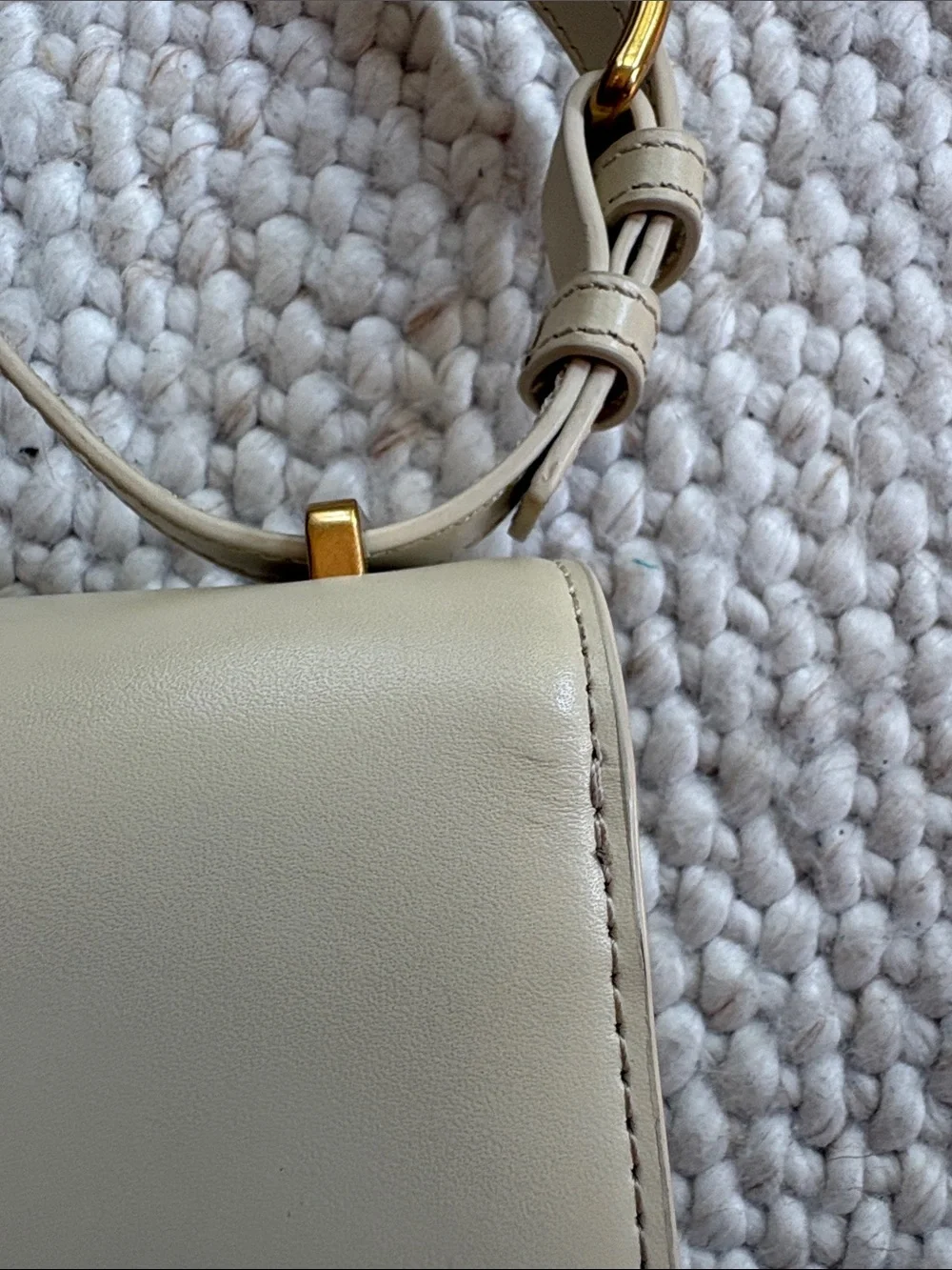 Quince Cream Italian Leather Box Shoulder Bag Crossbody Purse